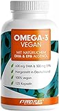 Omega-3 vegan Kapseln 120x - 2000 mg Algenöl pro Tag - hochdosiert mit 600mg DHA + 300mg EPA -...