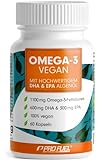 Omega-3 vegan Kapseln 60x - 2000 mg Algenöl pro Tag - hochdosiert: 600 mg DHA + 300 mg EPA -...
